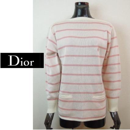 □クリスチャンディオール スポーツ 綿ボーダーニット ピンクM Dior