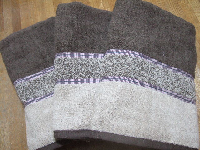 ５枚　今治産　送料込み　チョコレートブラウンxモカベージュ刺繍テープ入り　バスタオル