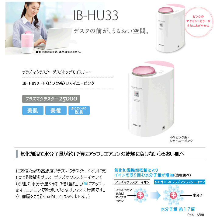 シャープ IB-HU33-P プラズマクラスター デスクトップモイスチャー