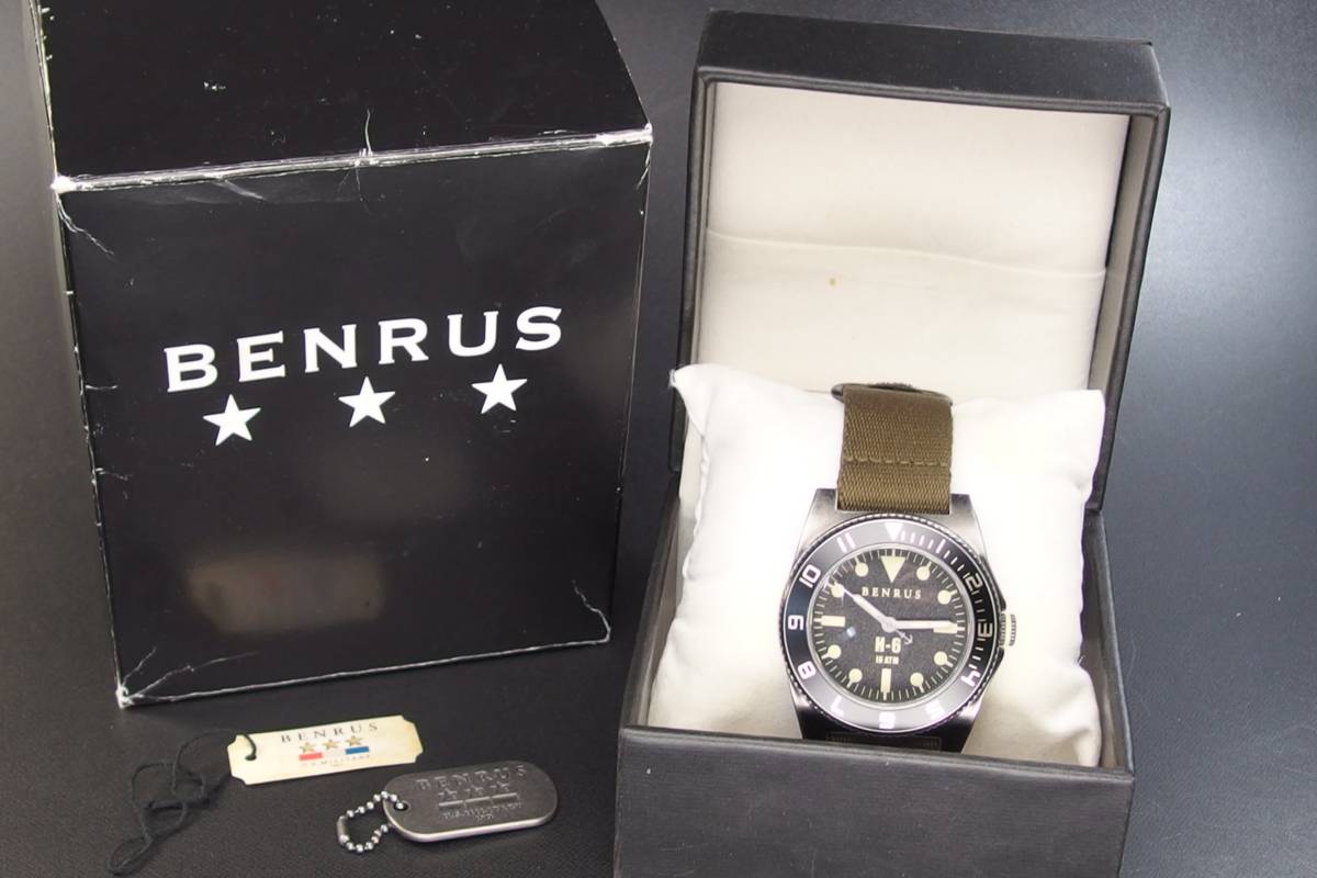 BENRUS ベンラス H6 BR012A SSxナイロンベルト ブラックxカーキ QZ 逆 