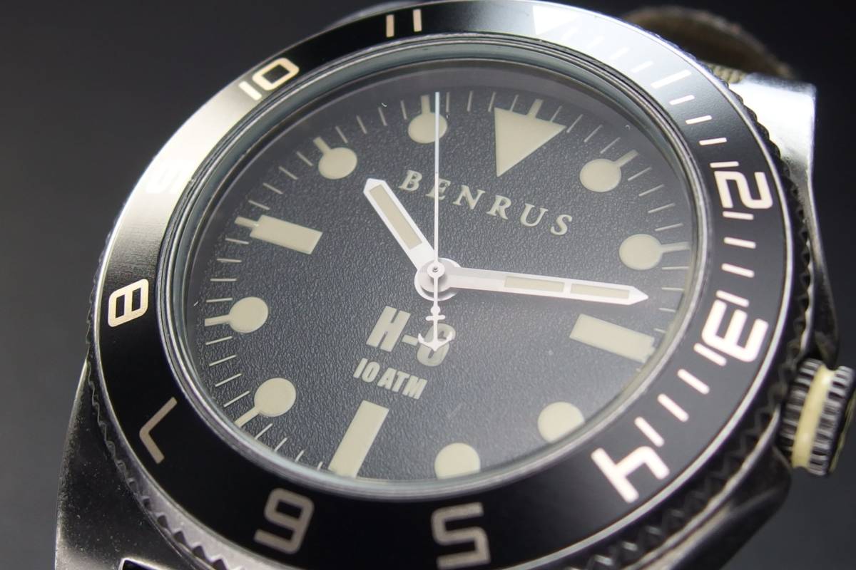 BENRUS ベンラス H6 BR012A SSxナイロンベルト ブラックxカーキ QZ 逆 