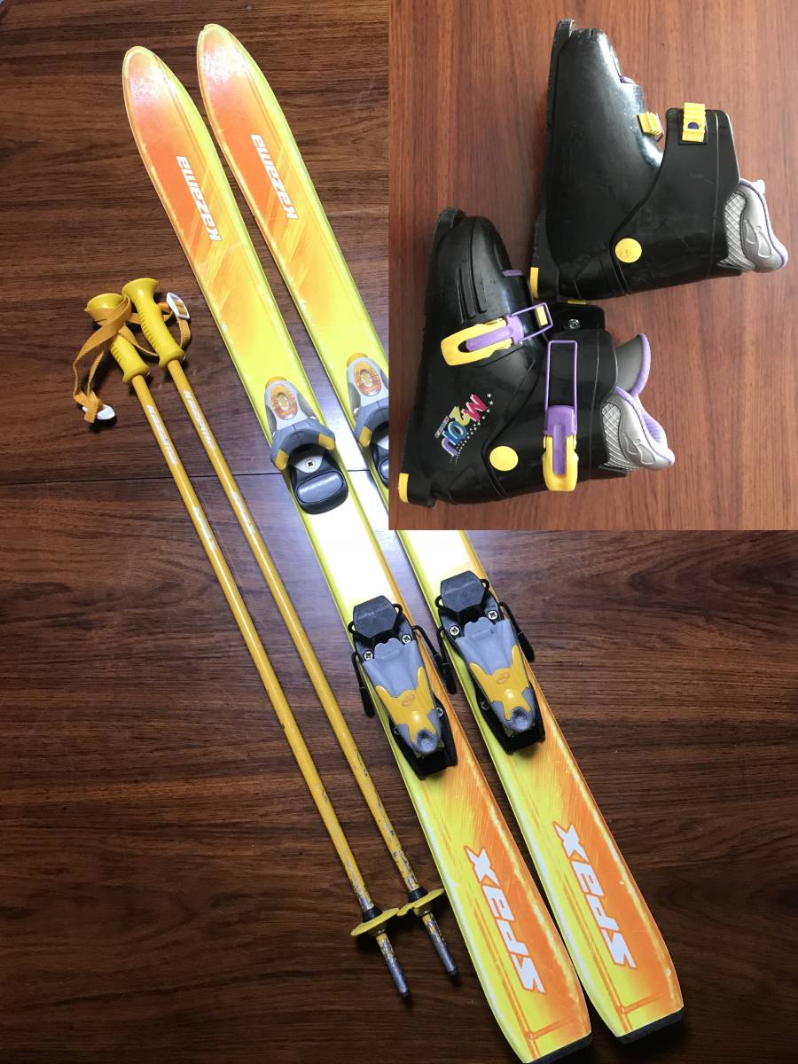 スキー板　ビンディング　スキーブーツ　ストック　セット　ジュニア　120cm キッズ用スキーセット120(スキー板、ブーツ、ストック、ビンディング