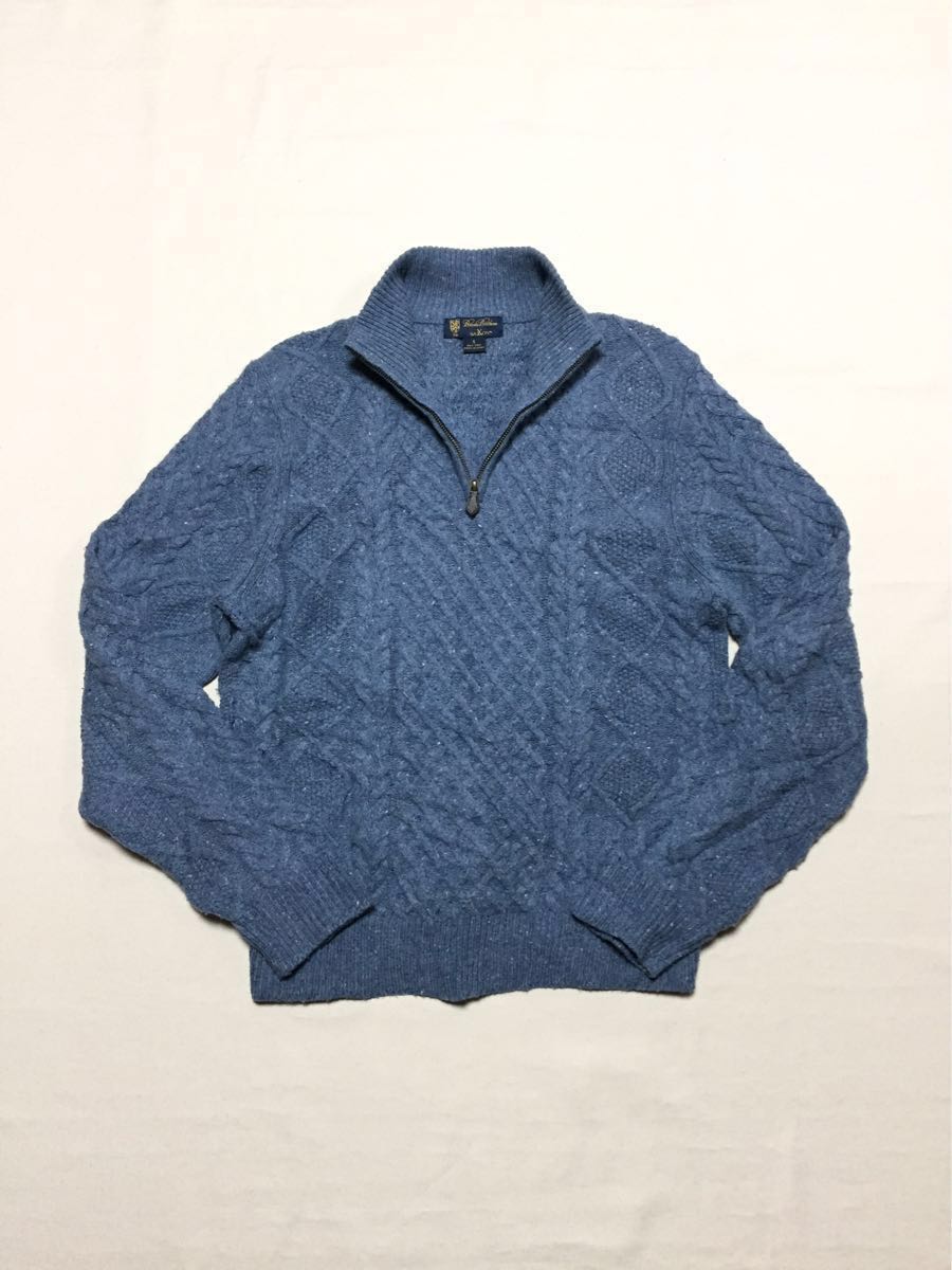米国製 美品 ブルックスブラザーズ BROOKS BROTHERS 「Saxxon Wool 上質サクソンメリノ羊 Brooks Brothers x SAXXON WOOL ケーブル編みハンドニットセーター -S- ブルックスブラザーズ