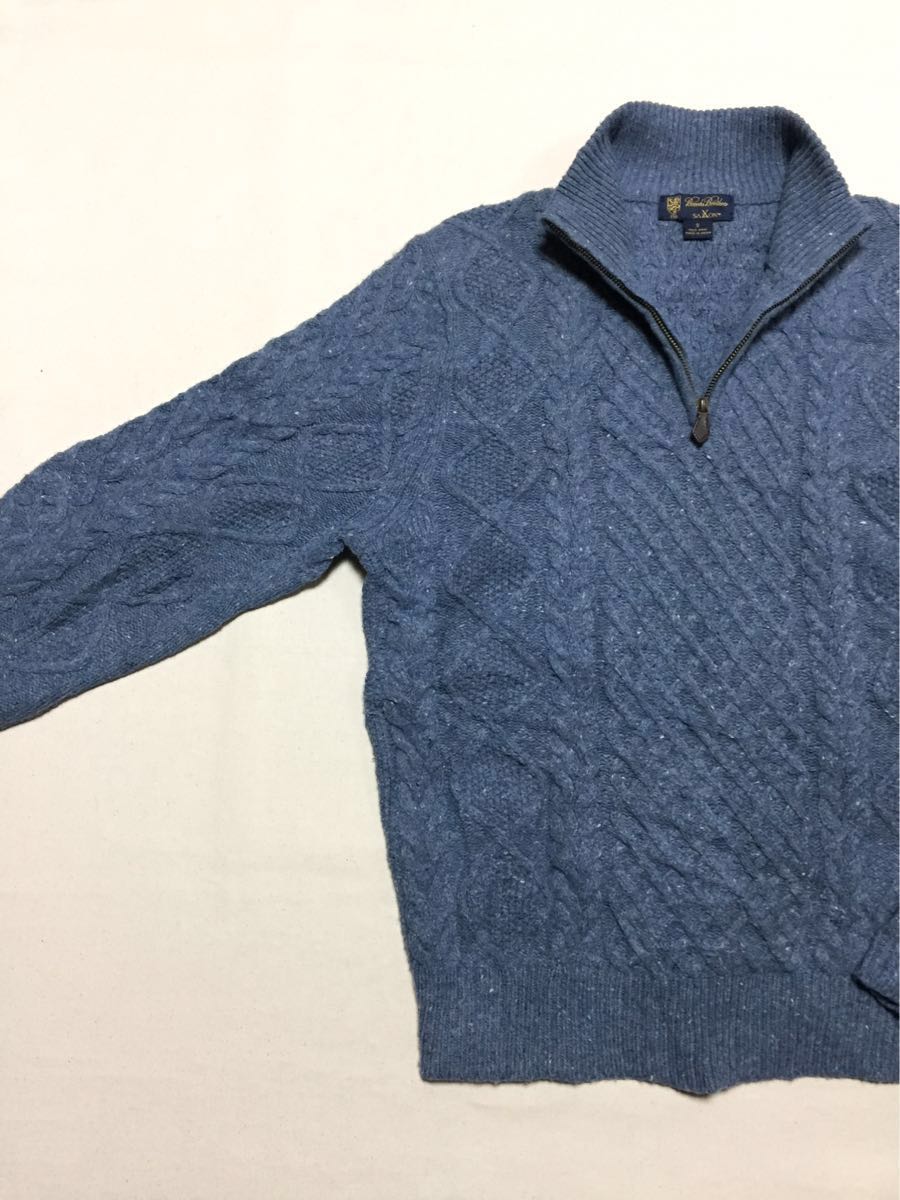 米国製 美品 ブルックスブラザーズ BROOKS BROTHERS 「Saxxon Wool 上質サクソンメリノ羊 Brooks Brothers x SAXXON WOOL ケーブル編みハンドニットセーター -S- ブルックスブラザーズ
