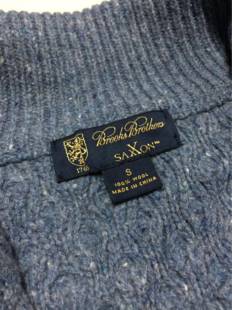 米国製 美品 ブルックスブラザーズ BROOKS BROTHERS 「Saxxon Wool 上質サクソンメリノ羊 Brooks Brothers x SAXXON WOOL ケーブル編みハンドニットセーター -S- ブルックスブラザーズ