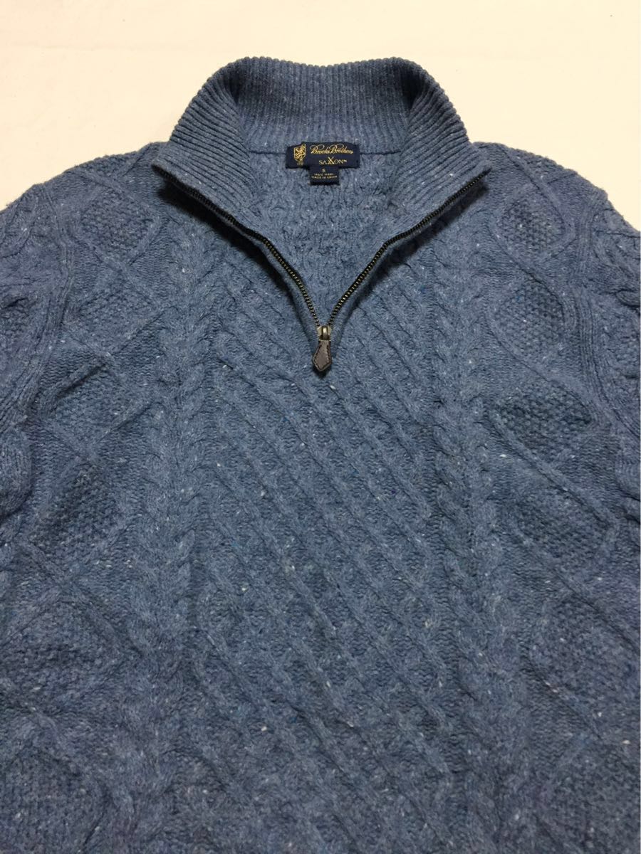 米国製 美品 ブルックスブラザーズ BROOKS BROTHERS 「Saxxon Wool 上質サクソンメリノ羊 Brooks Brothers x SAXXON WOOL ケーブル編みハンドニットセーター -S- ブルックスブラザーズ