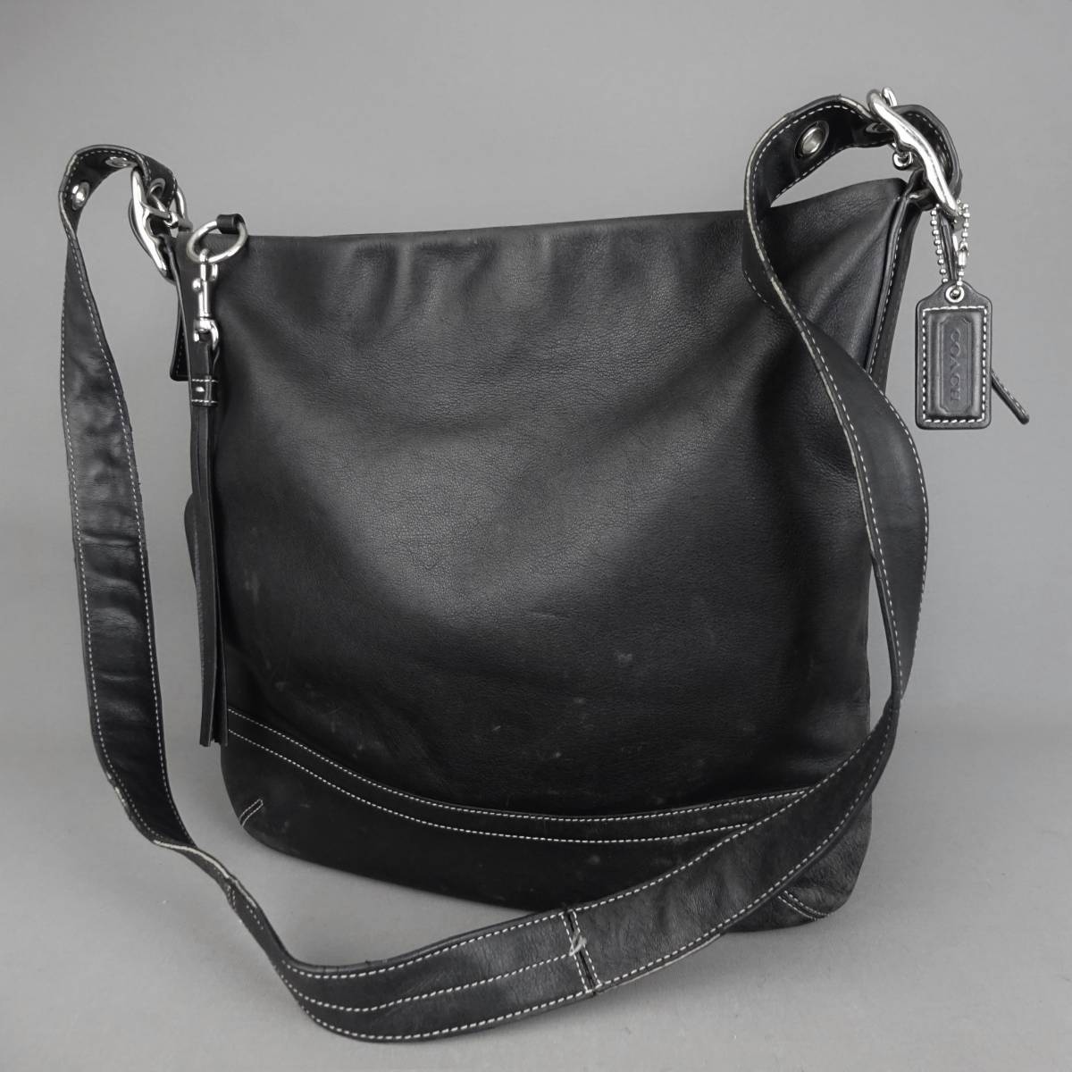 本物□コーチ□ブラックレザー/シルバー金具□斜めがけショルダー 