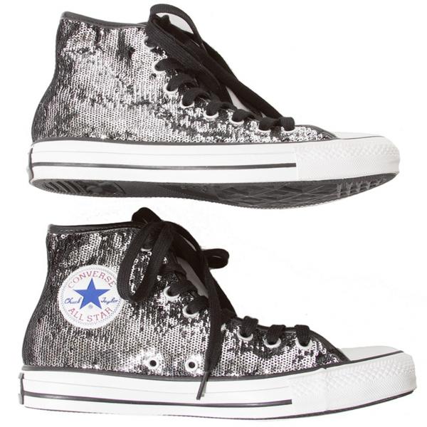 コンバースCONVERSE オールスタースパンコールハイ シルバーラメ白黒25