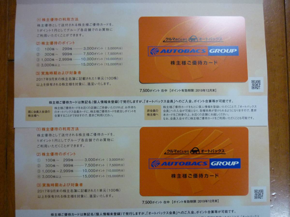 オートバックス株主優待カード15000ポイント(3000円券5枚)クリック