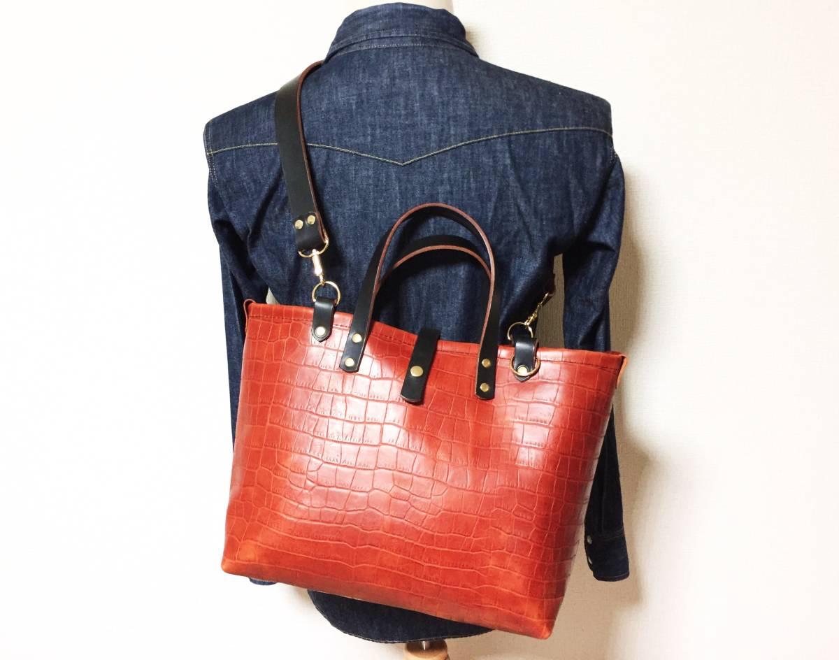 驚きの破格値，低価 上質ヌメしっかりハリ有ブラウンレザー 栃木ヌメ革持ち手2WAYショルダーバッグ ハンドメイド トート 頑強(トートバッグ)｜売買されたオークション情報、yahooの商品情報をアーカイブ公開 - トートバッグ