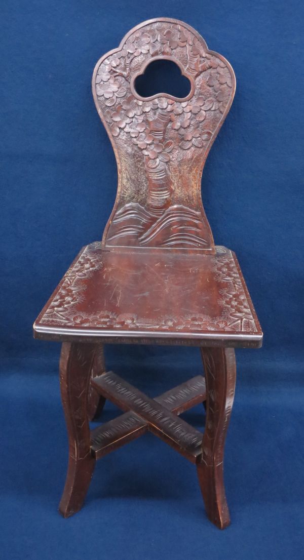☆古い軽井沢彫03桜彫刻ダイニングチェア☆長野県伝統工芸品/民芸品