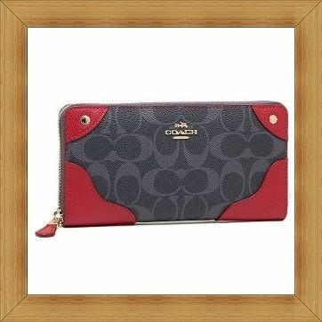 新品☆COACH コーチ 53780 デニム×クラシックワインレッドシグネチャーレディース 長財布　手提げ袋