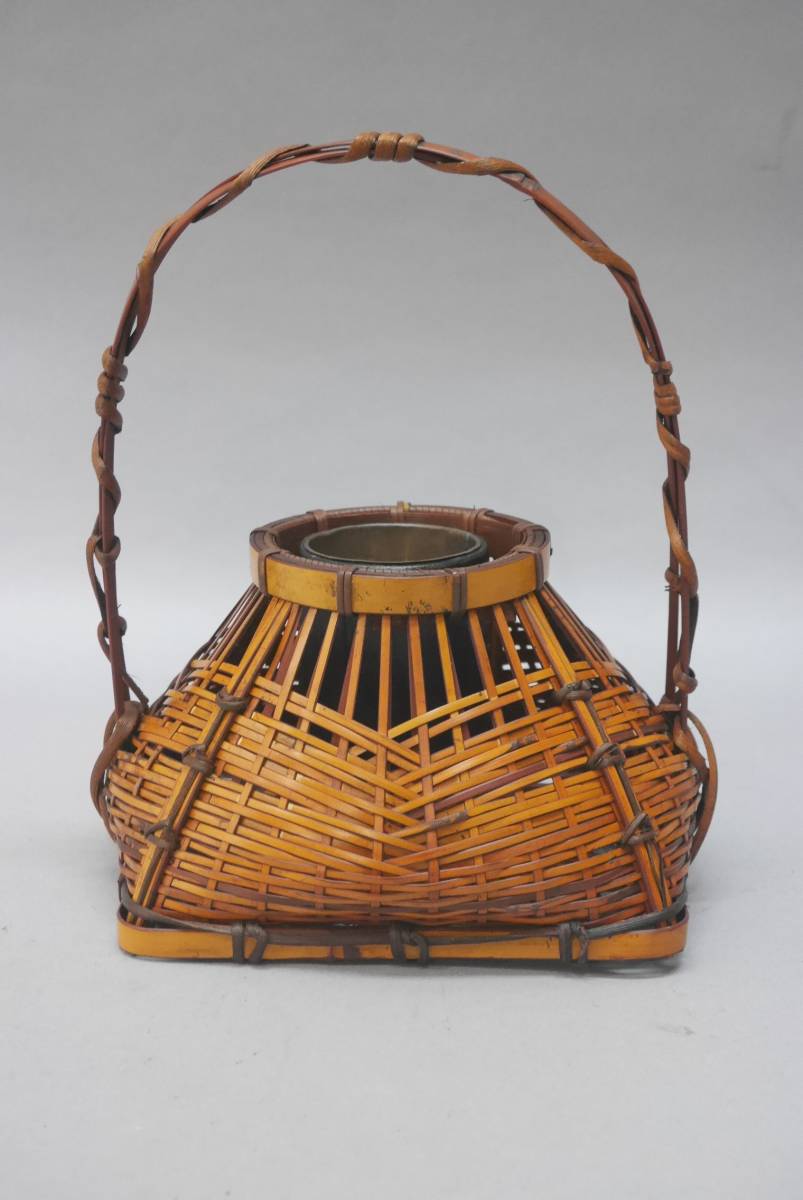 33 武関翠月作 竹花籠 竹編細工 花籠武関翠月作吊り