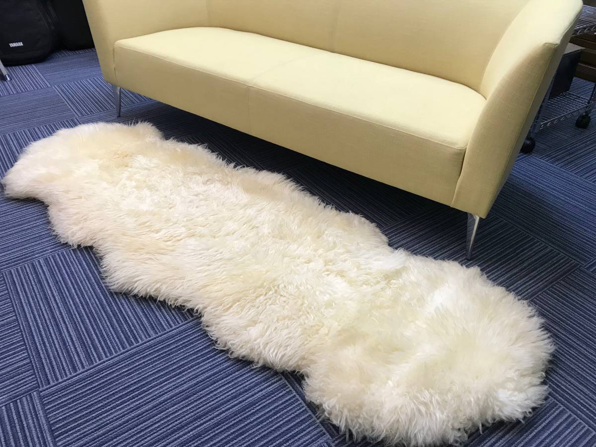 日本製】ニチロ製 ムートン 羊毛ふわふわラグ 約120cm x 60cm A 日本