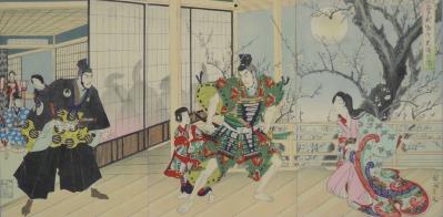 HANA/本物 浮世絵【曽我物語大磯遊郭】揚州周延画！三枚続 木版画 大判