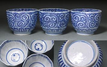 慶應◇古伊万里そば猪口100選 江戸時代 古伊万里 染付蛸唐草