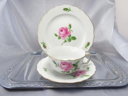 Meissen マイセン ピンクローズ ティーカップ＆ソーサー＆ケーキ皿
