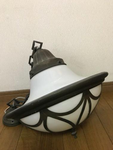 昭和レトロ 電傘 真鍮枠 乳白色 天井取付型 電笠 アンティーク 洋館