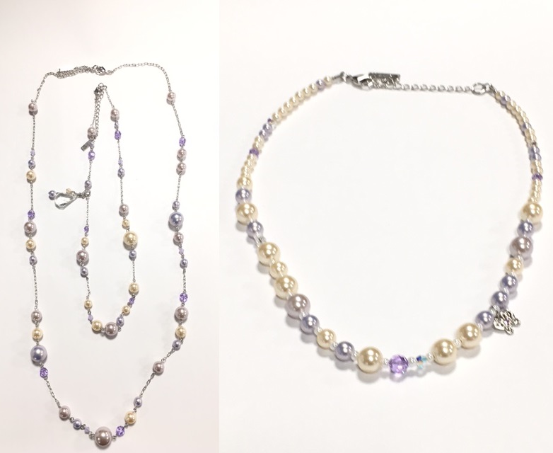 ANNA SUI】アナスイ 3連 ネックレス 三連 パール パープル系 美品 箱 