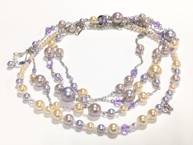 ANNA SUI】アナスイ 3連 ネックレス 三連 パール パープル系 美品 箱 