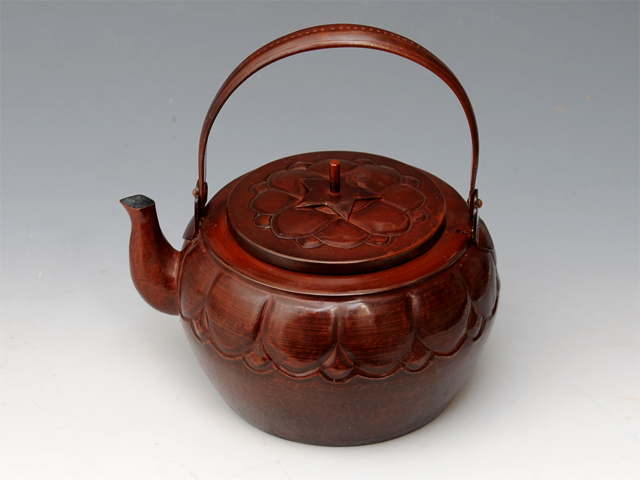 煎茶道具 銅打出し薬缶 銅製 銅水注 水次薬缶 花文 小型