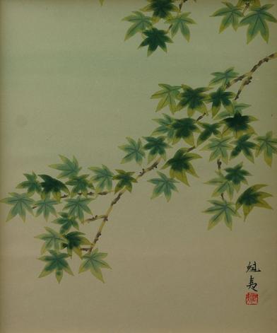 ◇東山魁夷◇青紅葉◇肉筆◇日本画◇落款印譜◇共シール◇F8◇額装有り