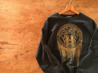 PREMIUM LABEL * メデューサ プリント スウェット 黒 古着 メンズ M 