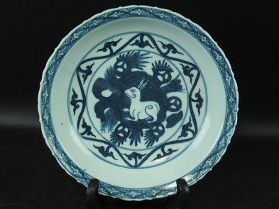 中国古玩 清朝時代頃-19世紀頃 唐物○青花人物文皿○