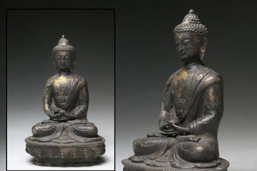 清代古仏 銅金鍍美仏 藥師如来像 秀逸作 高21cm Z02B25A 金銅薬師如来