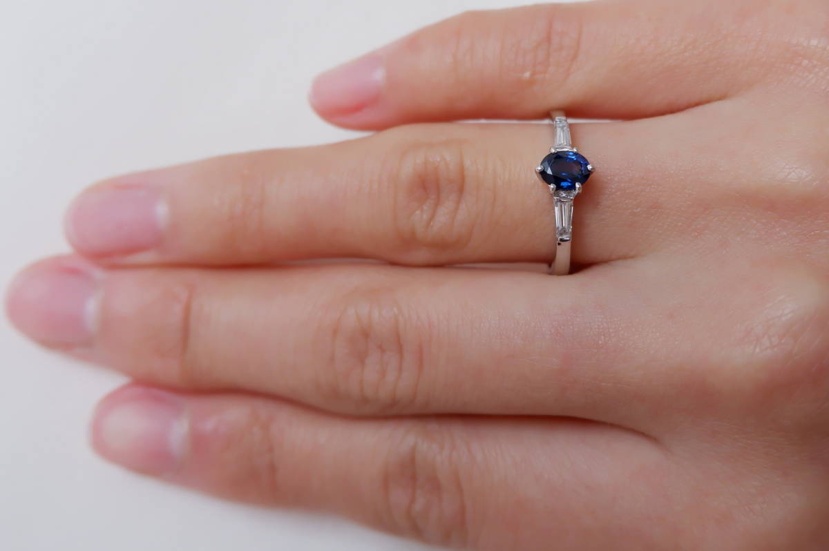田崎真珠 Pt900 サファイア 0.52ct ダイヤモンド 0.19ct リング 10号 