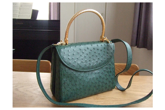 伊製☆オロップ☆オーストリッチ☆2WAY バッグ☆グリーン☆OLOP☆