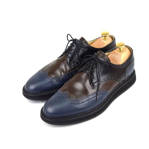 美品 エルメス HERMES メンズ ウイングチップ レザーシューズ 41.5