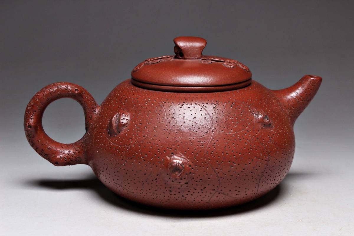 時代物 朱泥 紫砂 梅花 急須 AE41 唐物 『顧景舟』・真記款 朱泥梅花壺 急須 宜興紫砂 唐物 中国