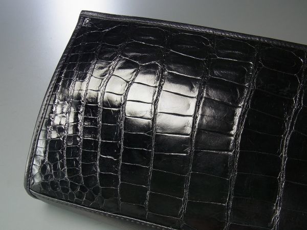 １円～美品！高級！クロコダイル 本革 レザーセカンドバッグ ブラック黒 リアルレザー