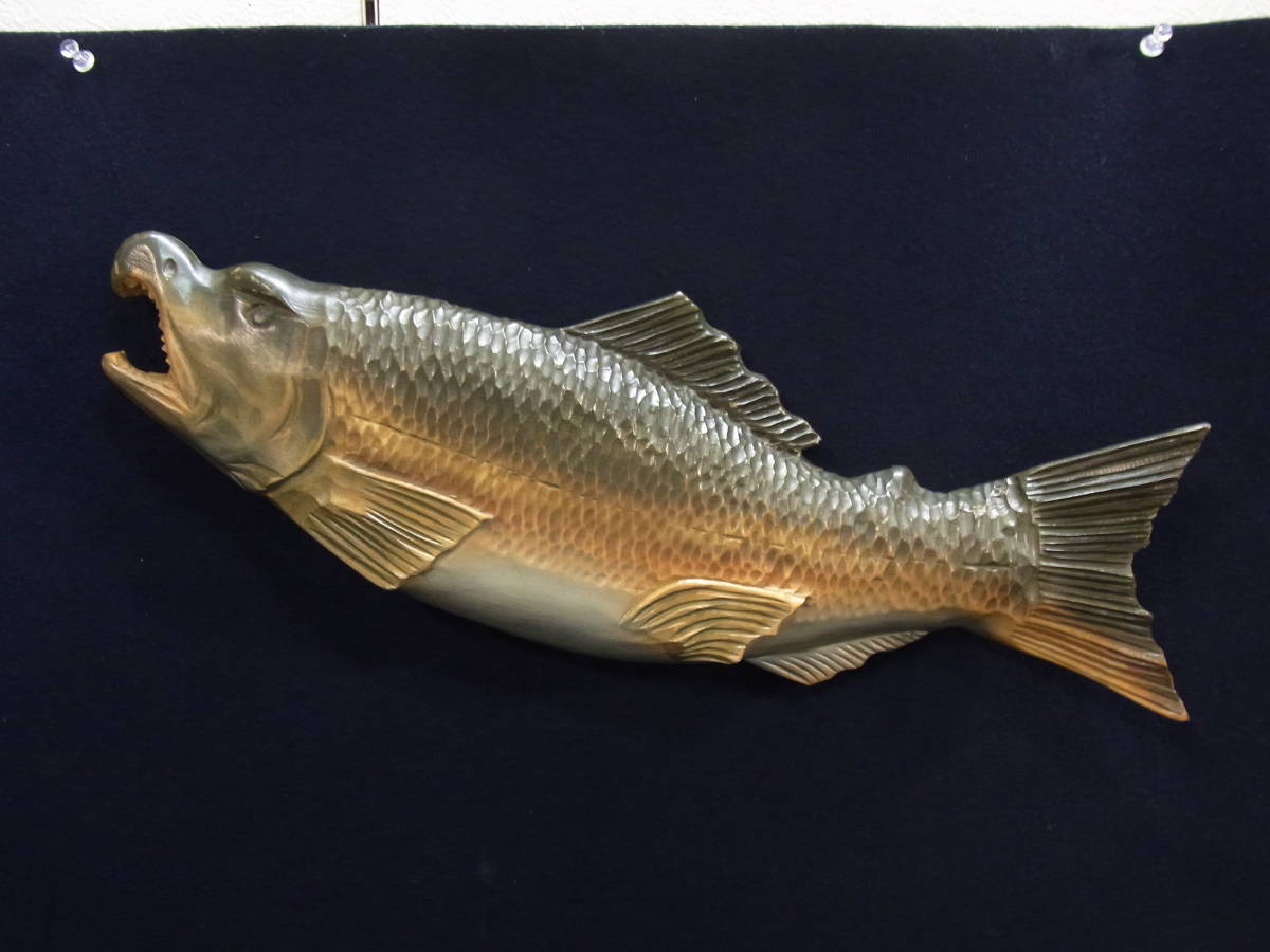 約49cm☆木彫り 鮭☆壁掛け☆カムイチェプ☆サケ しゃけ☆レリーフ