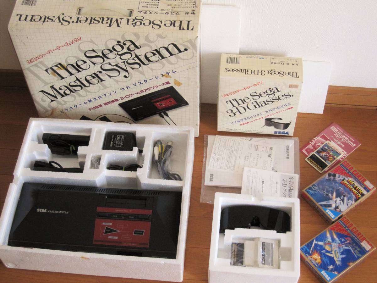 SEGA マスターシステム 本体 3Dグラス アフターバーナー ブレードイーグル ハングオン 箱説 セット 中身傷少なめ 動作OK 中古 AVケーブル