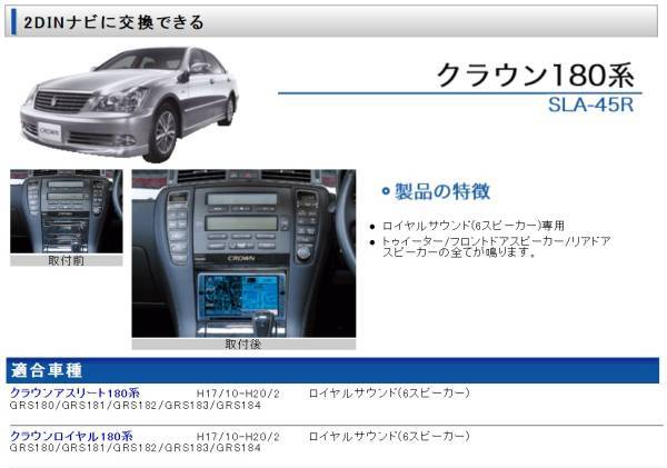 GRS180系クラウンSLX-45R同等A/R社外オーディオ用ロイヤル/アスリート/6スピーカー専用Beat-Sonicビートソニック社外AVナビ取替えキット★