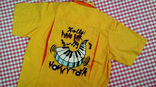 ★未使用HSTチェーン刺繍ボウリングシャツ★ピンクドラゴン/クリームソーダ