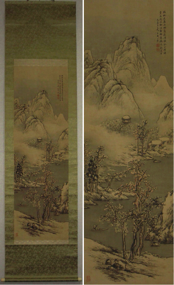 模写】掛軸 渡辺白民 「雪景山水図」 新潟画家 絹本(山水、風月)｜売買