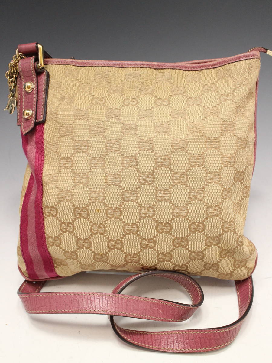 GUCCI グッチ GGキャンバス ショルダーバッグ 肩がけ 斜め掛けレザー 1円～【グッチ/GUCCI本物】GGキャンバス×レザー/斜め掛けショルダー