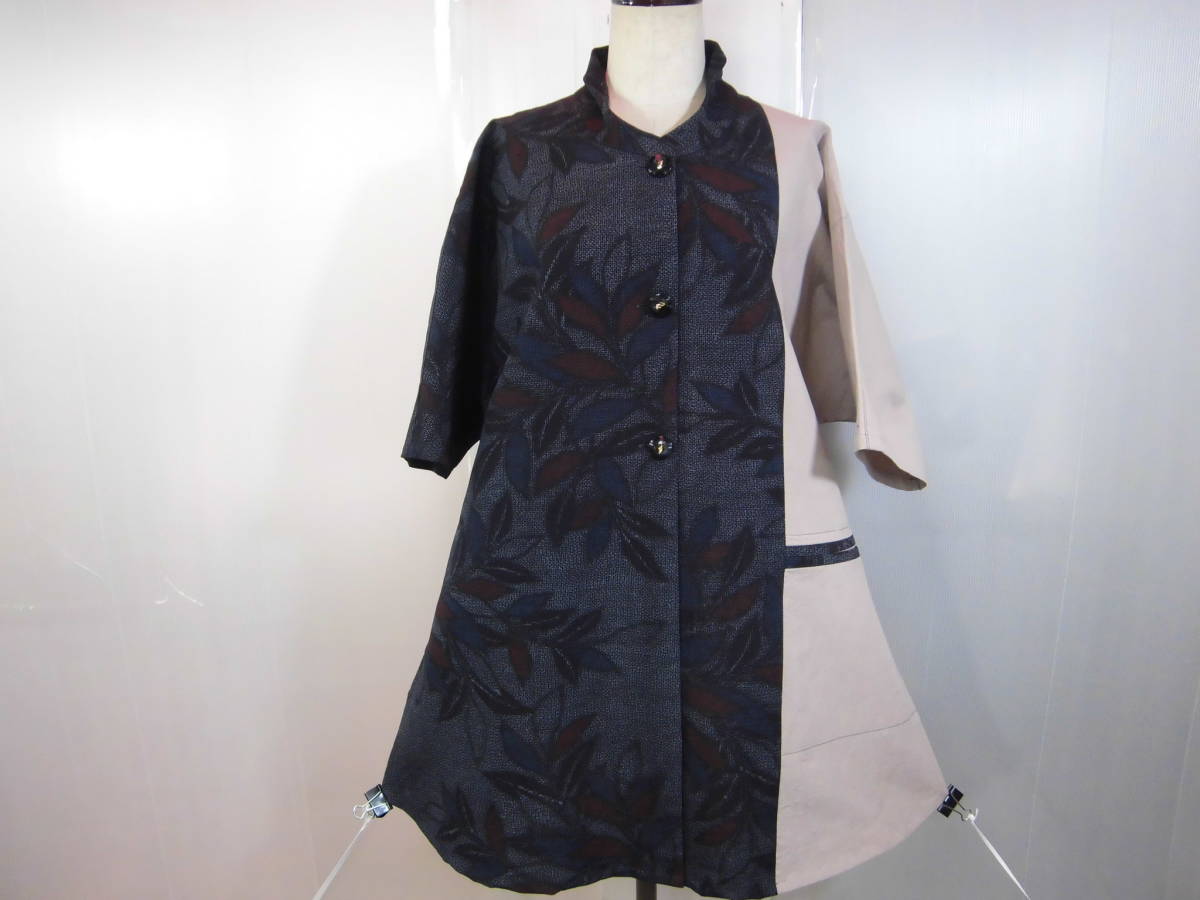 着物リメイク 古布 大島紬のサマーハーフコート 着物リメイク 古布 