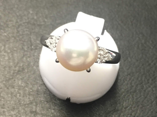 美品＞アコヤ真珠 8.4mm メレダイヤ 0.08ct Pt900 リング 9号 プラチナ 