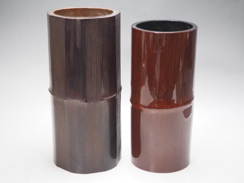 TD05719 【 竹製 尺八 花入 2種 セット 】 検) 茶道具 竹工芸 漆器