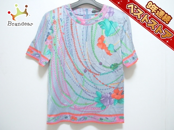 LEONARD 半袖カットソー レオナール 半袖Tシャツ 総柄 花柄 シルク100