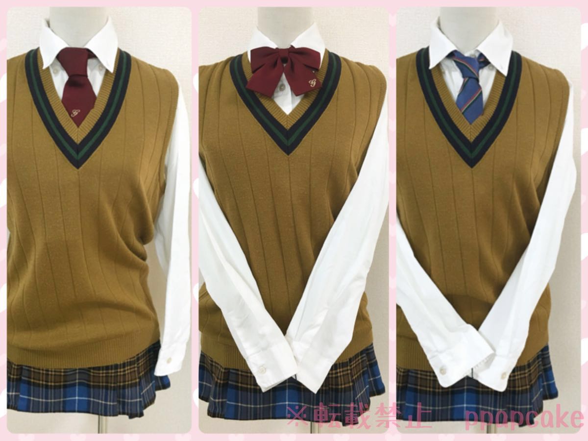 岡山県 私立岡山学芸館高校の女子制服 冬中間夏服10点セット キャメル