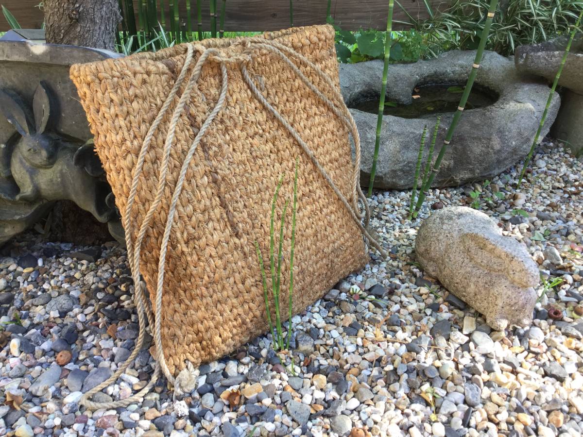 古い背負子/縄の編み込み袋/藁袋/穀物入れ/荷運び/藁細工/古道具/縄
