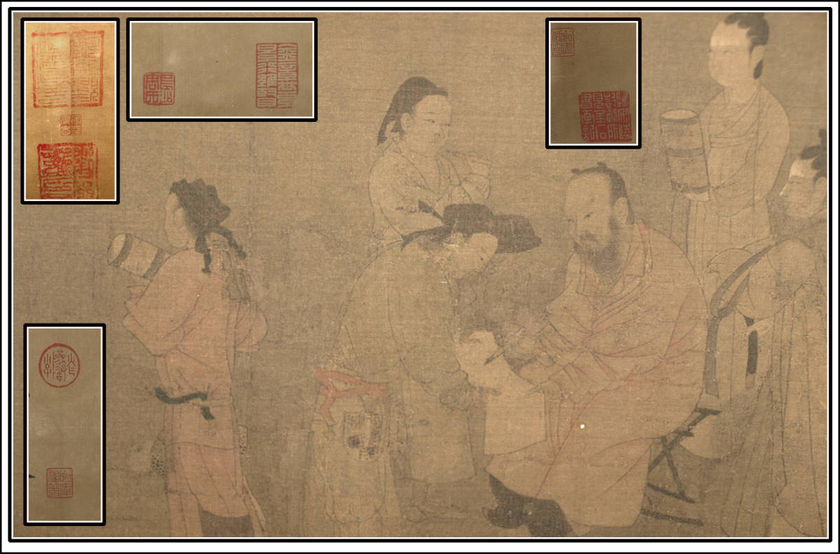 ⁄ 北斉校書図 商山四皓・会昌九老図 富士山 西森湧光 肉筆掛軸『黄金