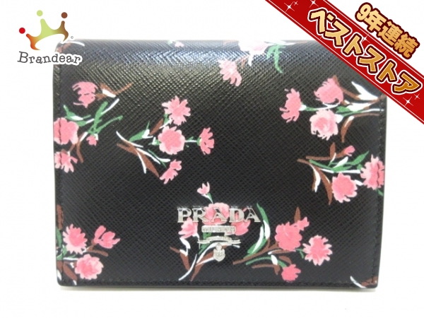 新作入荷，正規品 プラダ PRADA 財布 2つ折り財布 サフィアーノレザー 黒&times;ピンク&times;マルチ 花柄 1MV204 -(女性用財布)｜売買されたオークション情報、yahooの商品情報をアーカイブ公開 - オークファン 服飾小物
