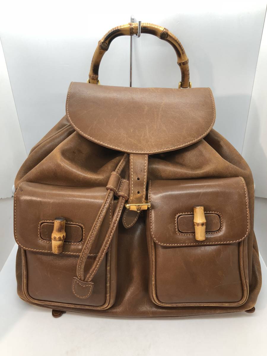 GUCCI】バンブー リュック レザー ブラウン バンブー グッチ GUCCI 鞄 