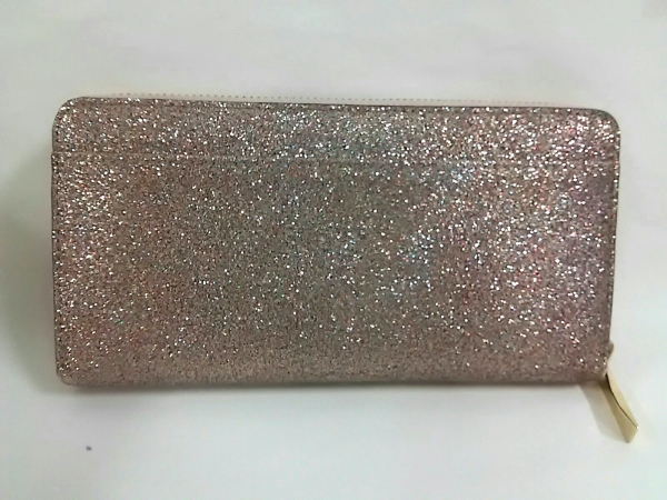ケイトスペード Kate spade 財布 長財布 PVC(塩化ビニール) ベージュ×ゴールド ラウンドファスナー/ラメ 美品